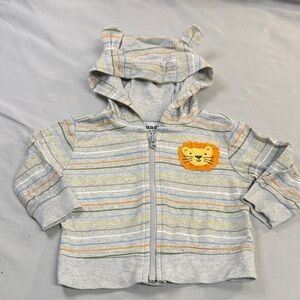 Bundles Baby Place - 3-6M Grey Striped Kids Hoodie with Lion Patch
